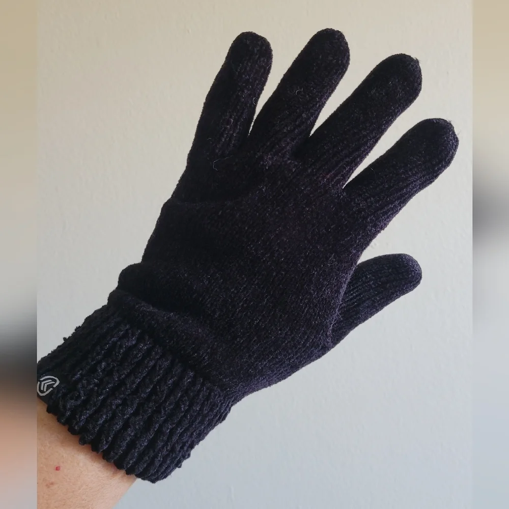 Isotoner Chenille Plush Lined Gloves with Leather Trimmed Palms, One Size